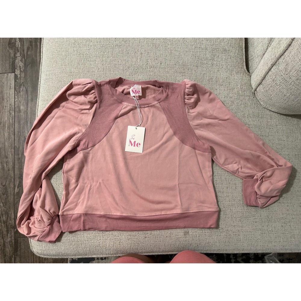So‎ Me Plié Puff Sleeve Sweatshirt Womens M Mauve NWT Cropped Balloon ST1939-01